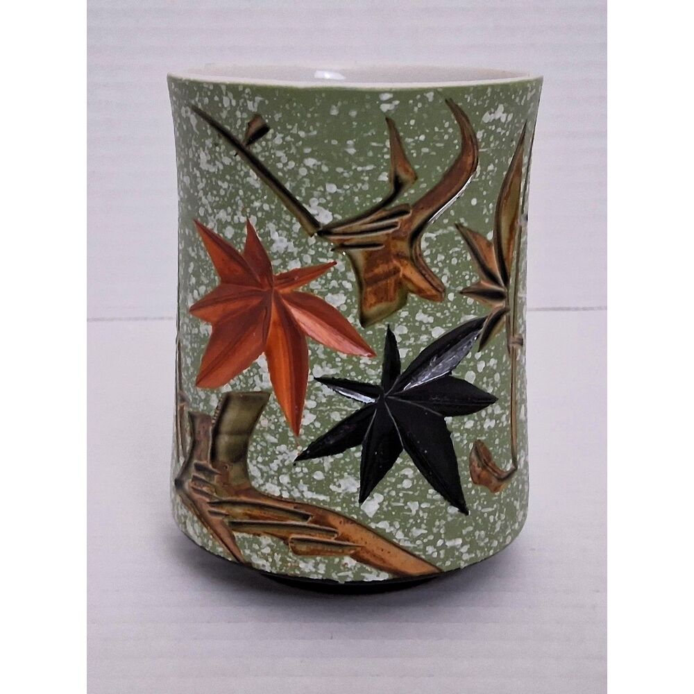 Vintage Japanese Yunomi Precision Cut Autumn Leaf Design Ceramic Pottery Teacup